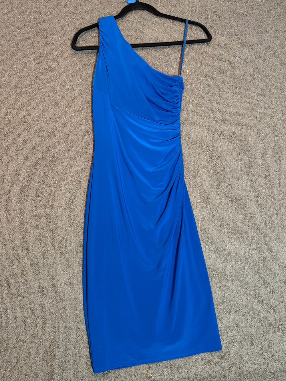Ralph Lauren One-Shoulder Cobalt Blue Ruched Midi Dress